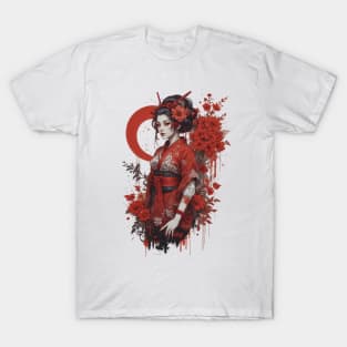 Japanese Geisha Girl in Red T-Shirt